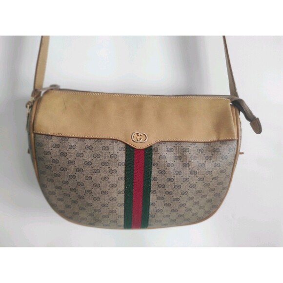 Vintage Gucci Micro GG Monogram 80s Shoulder Purse Crossbody Bag Web Stripe - Picture 10 of 17